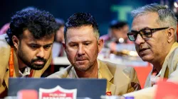 Ricky Ponting (centre) alongside Punjab Kings analyst Saurabh Walkar (left) and General Manager Cricket Operations, Ashish Tuli (right) during IPL 2025 auction