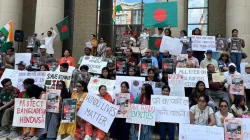 Demonstrators displays placards during a protest