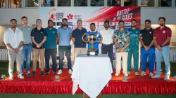 Captains of all participants pose with the Hong Kong Sixes trophy. 