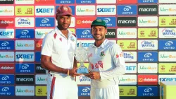 West Indies and Bangladesh captains Kraigg Brathwaite and Mehidy Hasan share the trophy as the series ended in a stalemate