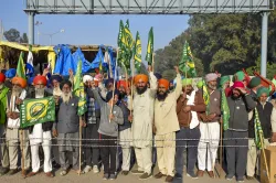 Farmers hold protest at Haryana-Punjab border. 