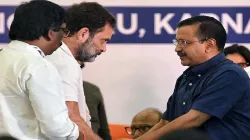 Jharkhand CM Hemant Soren, Congress leader Rahul Gandhi and AAP national convenor Arvind Kejriwal at INDIA bloc event (File)