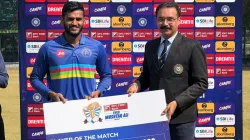 Urvil Patel with his POTM award during a clash against Uttarakhand.