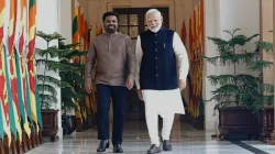 Sri Lankan President Anura Kumara Dissanayake with PM Modi at Hyderabad House in New Delhi