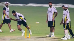 Arshdeep Singh with Mohammed Shami during practice