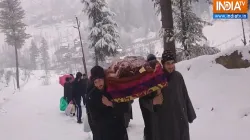 Kashmir snowfall, Locals carry woman newly born on shoulders amid heavy snowfall, Handwara pregnant 