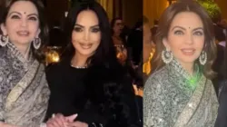 Nita Ambani dazzles in diamond jewels and black embroidered saree at Donald Trump's private bash