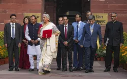 FM Nirmala Sitharaman with her budget team at Parliament. 