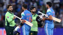 India and Pakistan players meet after match.