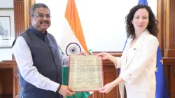 Dharmendra Pradhan with EU Vice President Roxana Minzatu