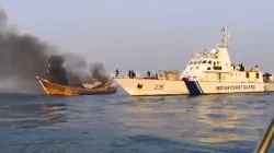 Fishing boat catches fire off Alibaug coast.