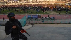 People attend a gathering to listen to a Pro-Kurdish Peoples' Equality and Democracy Party. 