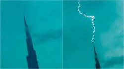 Lightning strikes Burj Khalifa.