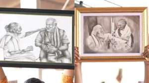 PM Modi gifted portraits of his mother Heeraben on Mother’s Day at poll rally in West Bengal | WATCH