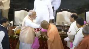PM Modi pats CM Yogi Adityanath's back at NDA meet, 'big signal' moment captured on camera