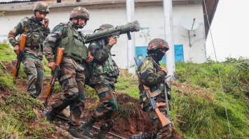 Udhampur: Security personnel during an operation in Udhampur district.