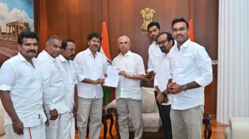 TVK chief Vijay meets Tamil Nadu Governor Rajendra Arlekar at the Lok Bhavan.