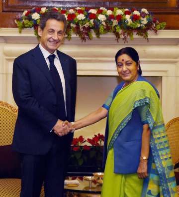 French president Nicolas Sarkozy with Sushma Swaraj