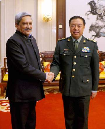 Manohar Parrikar with his Chinese counterpart Chang Wanquan