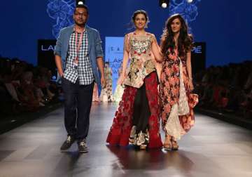 Divya Khosla Kumar walks the ramp for Garo at Lakme Fashion Week