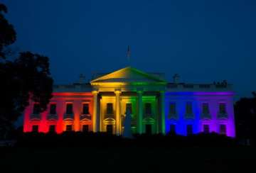 The White House is illuminated in celebration