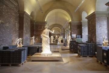 Boxes containing artworks placed for safe-keeping at the Musee deLouvre