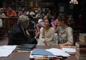 Amitabh Bachchan, Kirti Kulhari and Taapsee Pannu in a scene from Pink