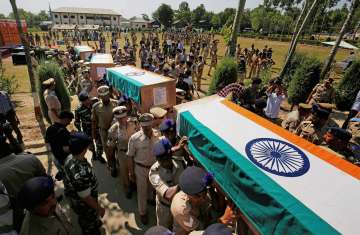Bodies of CRPF personnel being carried away after a wreath laying ceremony