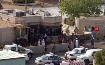 The gates of the US consulate in Jeddah after an attack on 2004