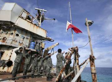 Philippine Marines deployed on a Philippine Navy ship in the South China Sea