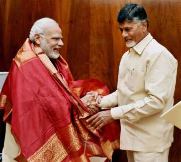 Prime Minister Narendra Modi with Chief Minister of Andhra Pradesh N Chandrababu