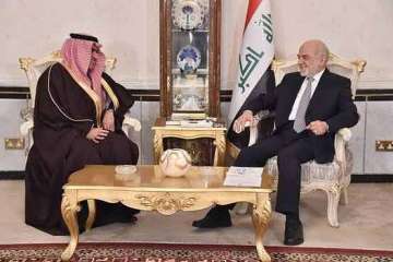 Iraqi Foreign Minister Ibrahim al-Jaafari, right, meets Saudi Ambassador, Thamir