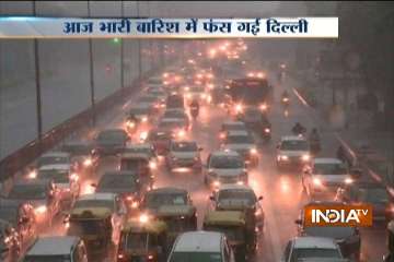Delhi Rains causing long traffic snarls