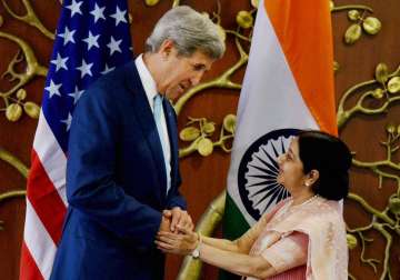 External Affairs Minister Sushma Swaraj with US Secretary of State John Kerry