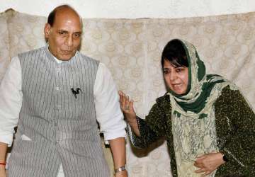 Mehbooba Mufti and Rajnath Singh at a joint press conference in Srinagar