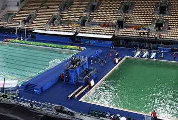 Water polo pool turns green, raises eyebrows