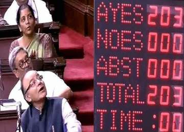 Arun Jaitley looks as GST Bill is put to vote in Rajya Sabha