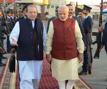 Nawaz Sharif welcoming PM Modi in Pakistan