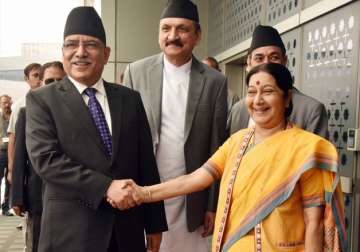 Nepal PM Prachanda and Sushma Swaraj 