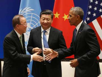 Ban Ki-moon, Xi Jinping and Barack Obama 