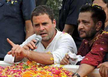 Congress Vice President Rahul Gandhi speaks during a road show in Bareilly