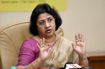 SBI Chairperson Arundhati Bhattacharya at a press conference on Friday