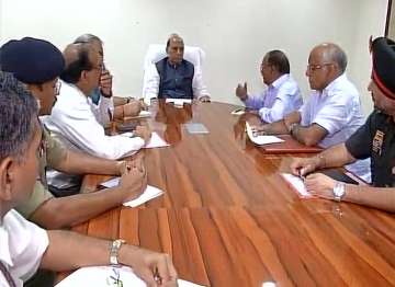 Home Minister Rajnath Singh at a high level meeting at his residence 