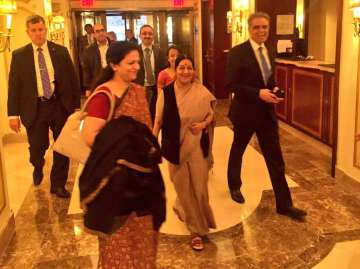 External Affairs Minister Sushma Swaraj arrives in New York