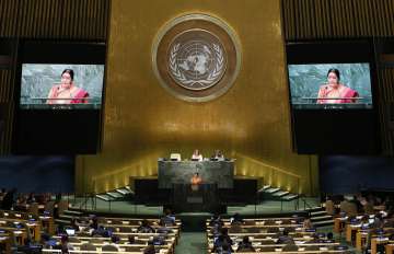 External Affairs Minister Sushma Swaraj addressing UNGA