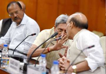 File pic - Ajit Doval, Manohar Parrikar and Rajnath Singh at a meeting in Delhi