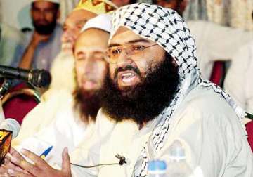 File pic - JeM chief Masood Azhar speaks at an event in Pakistan.