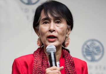 File pic of Aung San Suu Kyi speaking at an event