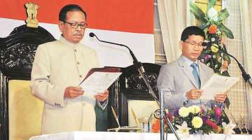 Kalikho Pul being sworn in as CM of Arunachal Pradesh by  Rajkhowa