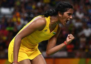 File pic - PV Sindhu celebrates after winning a game during Rio Olympics